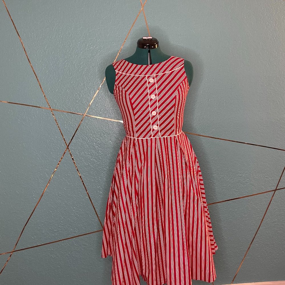 Retrolicious from Modcloth Candy Cane Stripe Fit and Flare Dress Winter 2013